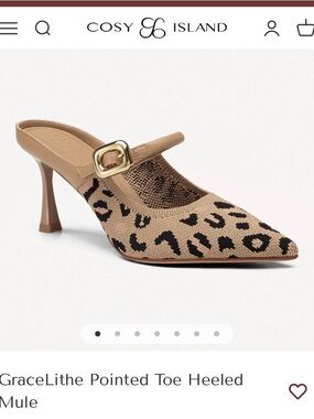 Cosy Island Leopard Knit Pointed Toe Heeled Mule in Tan